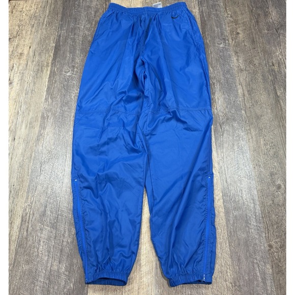 Nike Y2K Track Pants Mens L Blue Nylon Windbreaker Joggers Zip Ankle Leg Swoosh - Picture 2 of 13
